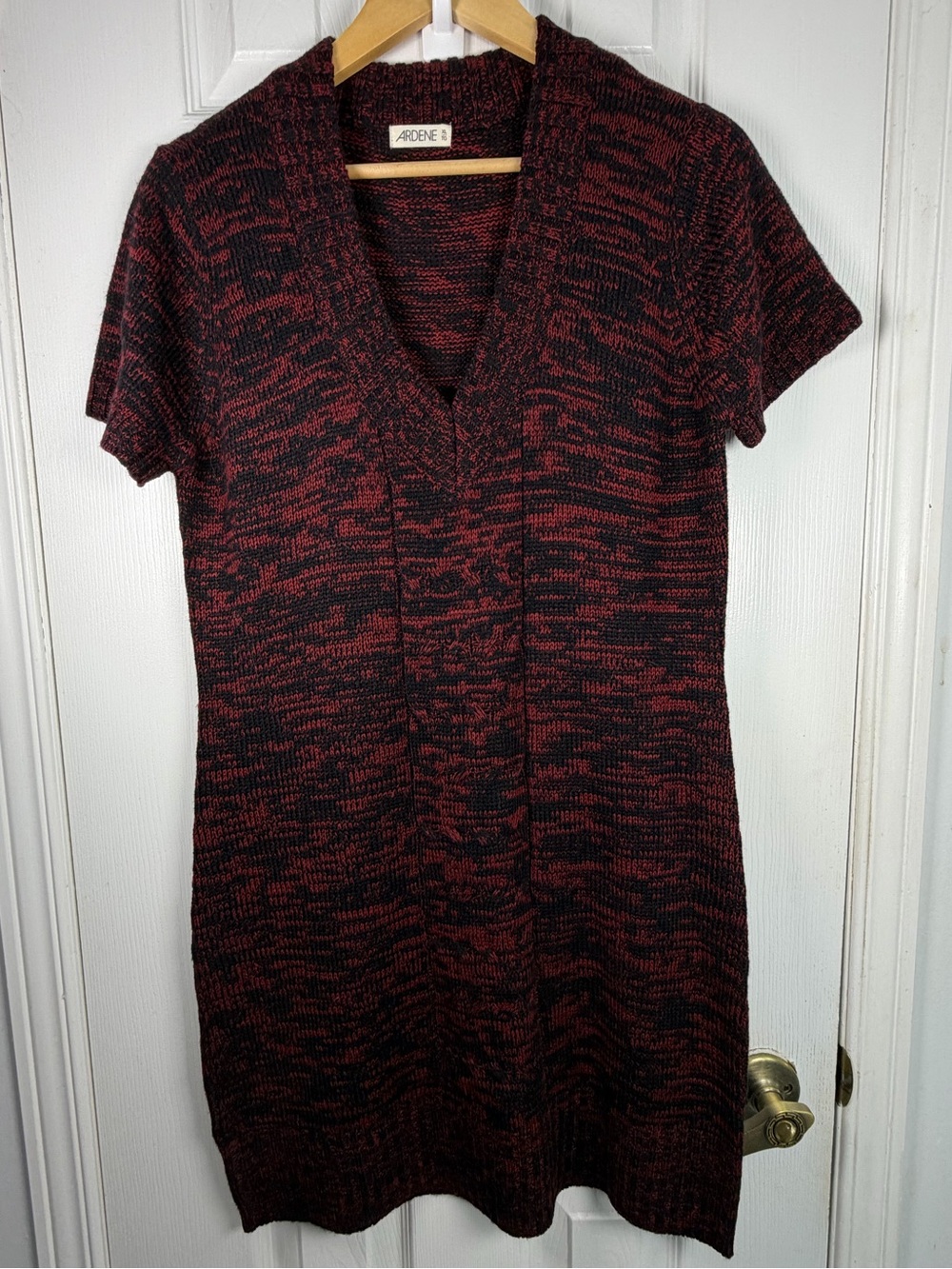Ardene Red Black Knit Midi Dress XL V-Neck Sweater Dress Soft Cozy Casual